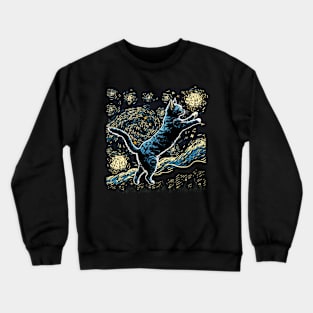 Starry Night Inspired Cat Gifts Funny Cat Crewneck Sweatshirt